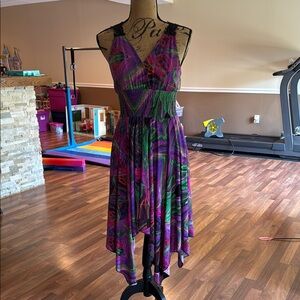 OSFA purple base with other colors swirl asymmetrical dress with crochet detail
